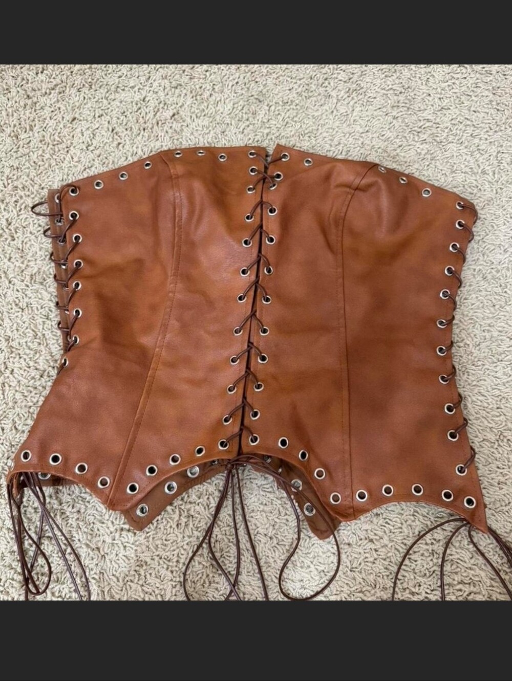 Brown Lace-Up Leather Corset Waist Cincher